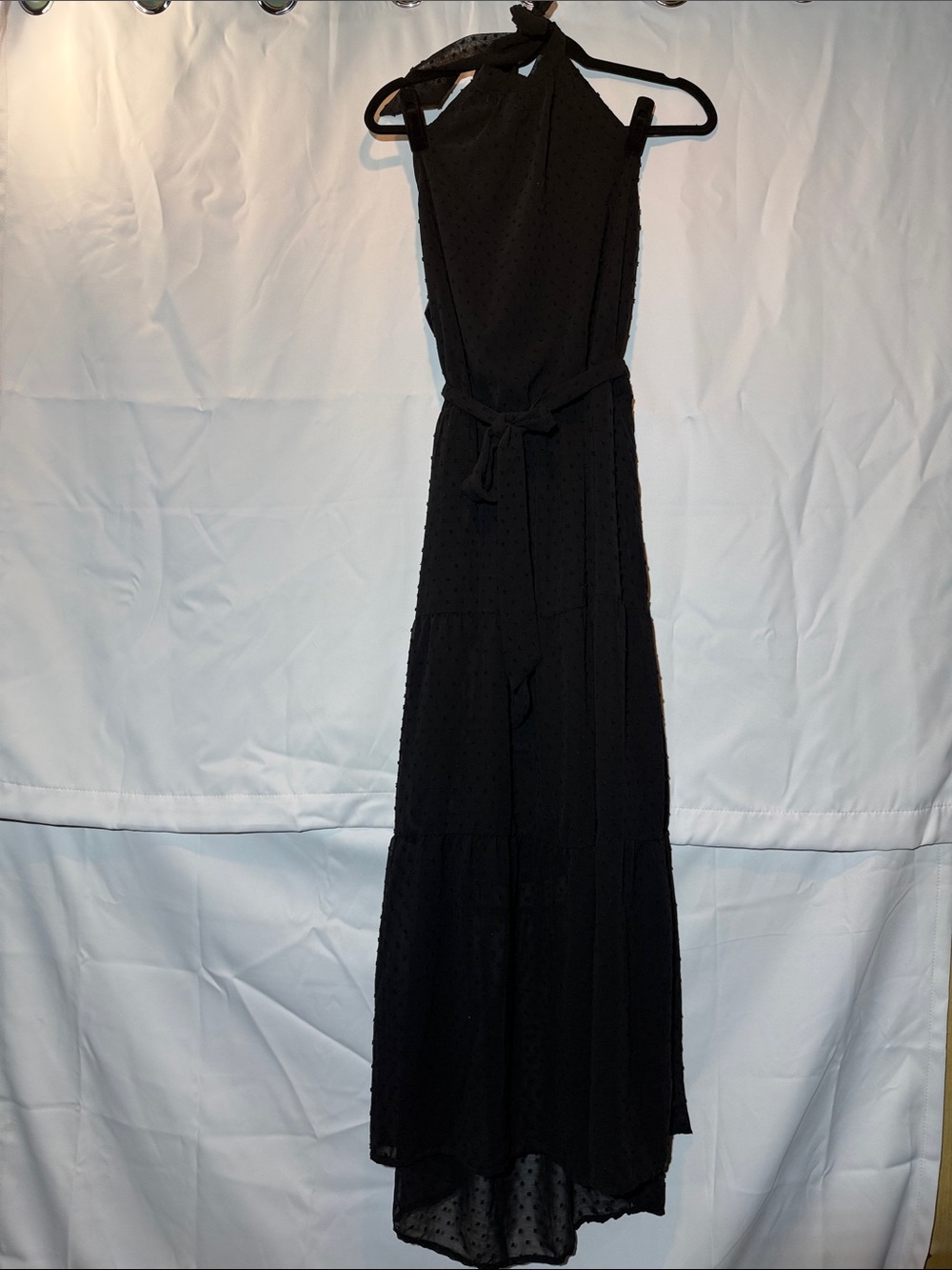 Women’s Black Halter Maxi Dress with Self-Tie Waist